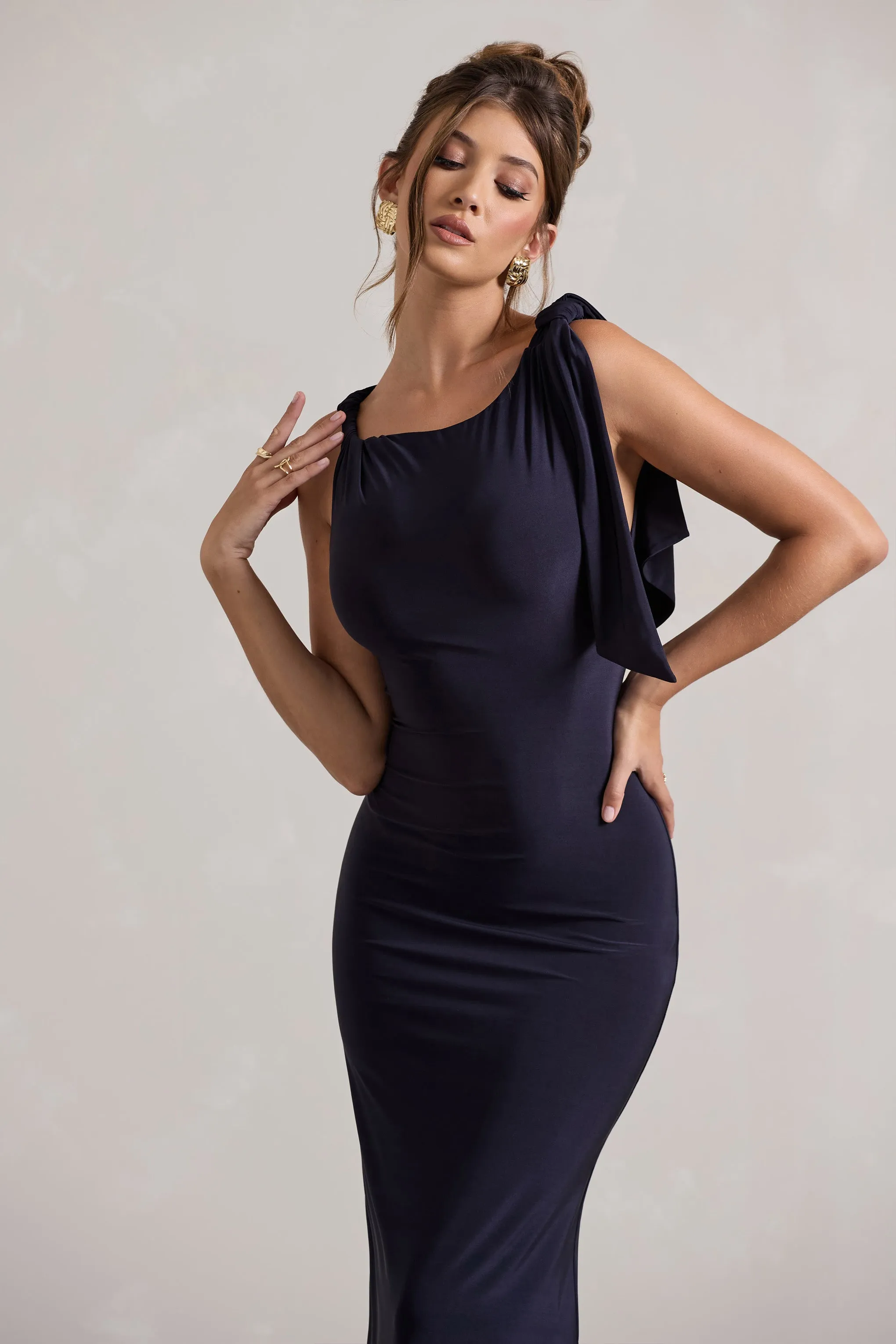 Kacey | Navy Twisted Knot Maxi Dress Club L London