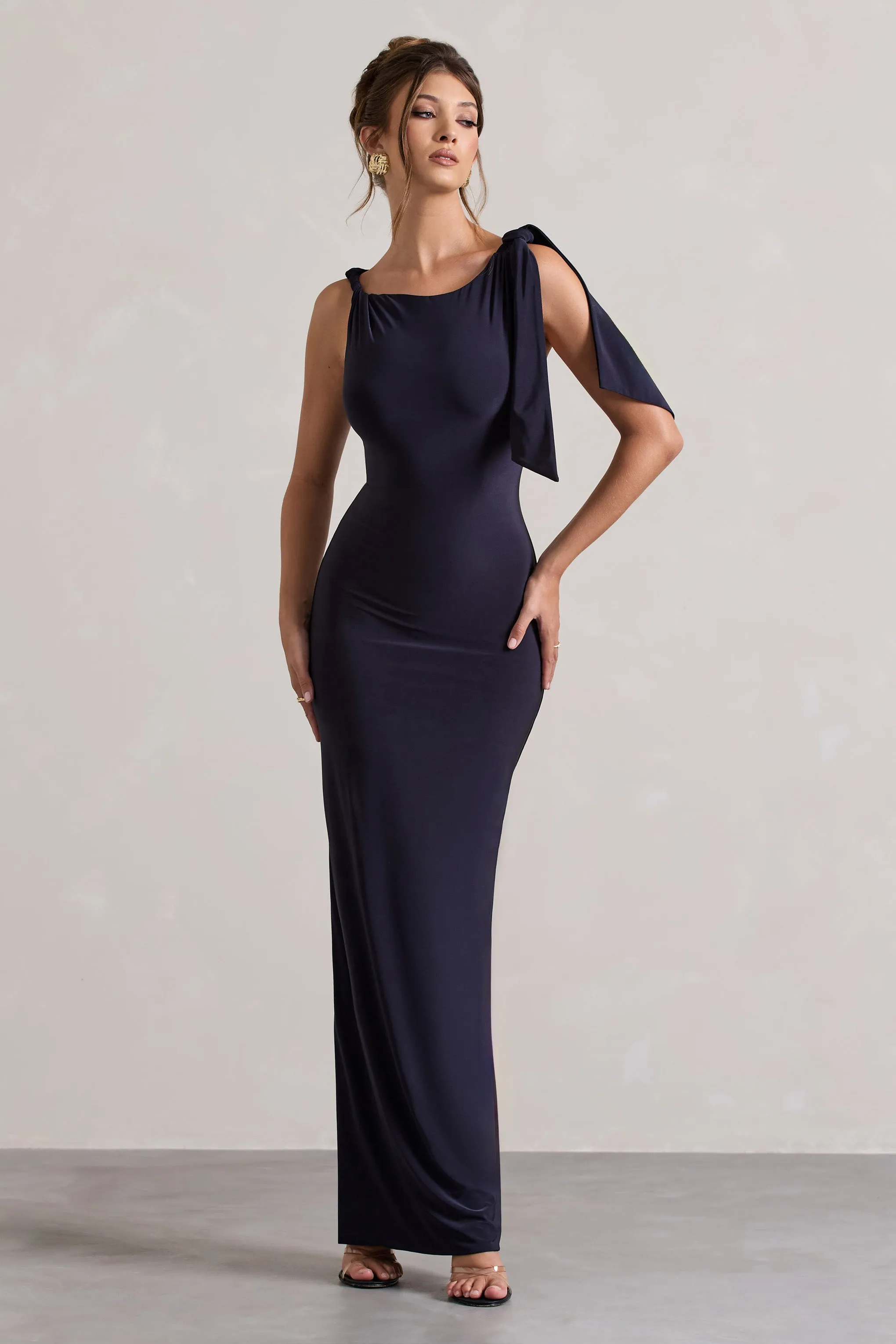 Kacey | Navy Twisted Knot Maxi Dress Club L London