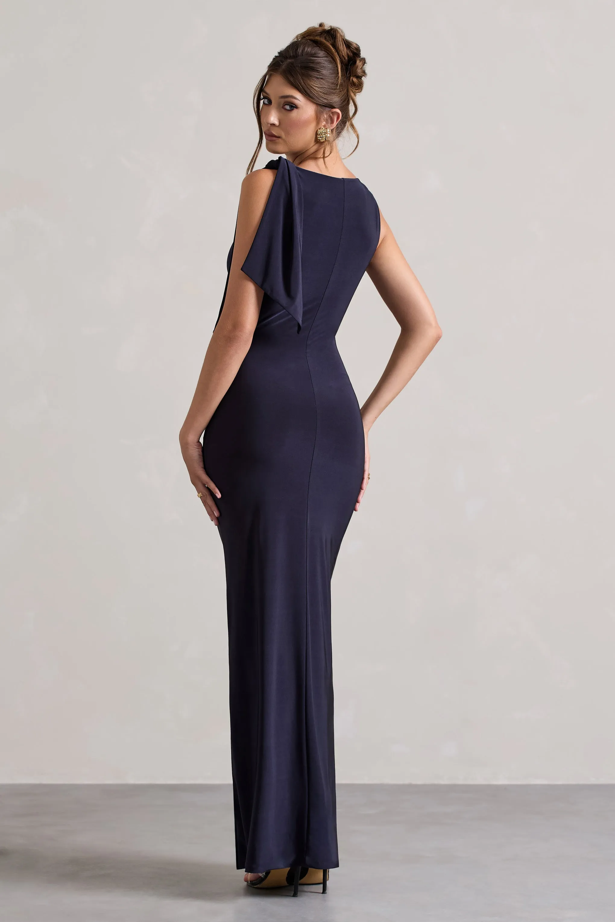 Kacey | Navy Twisted Knot Maxi Dress Club L London