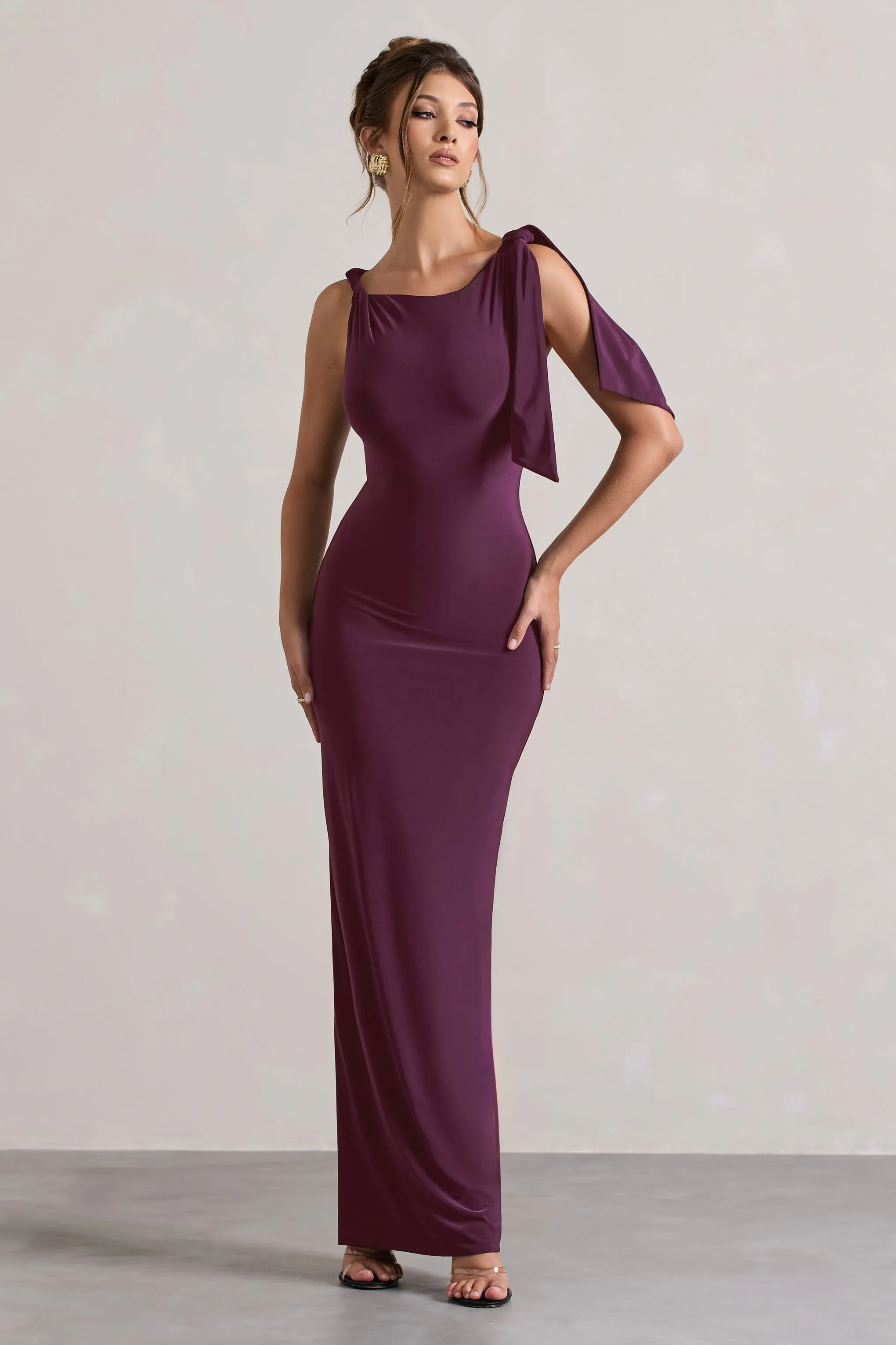 Kacey | Plum Twisted Knot Maxi Dress Club L London