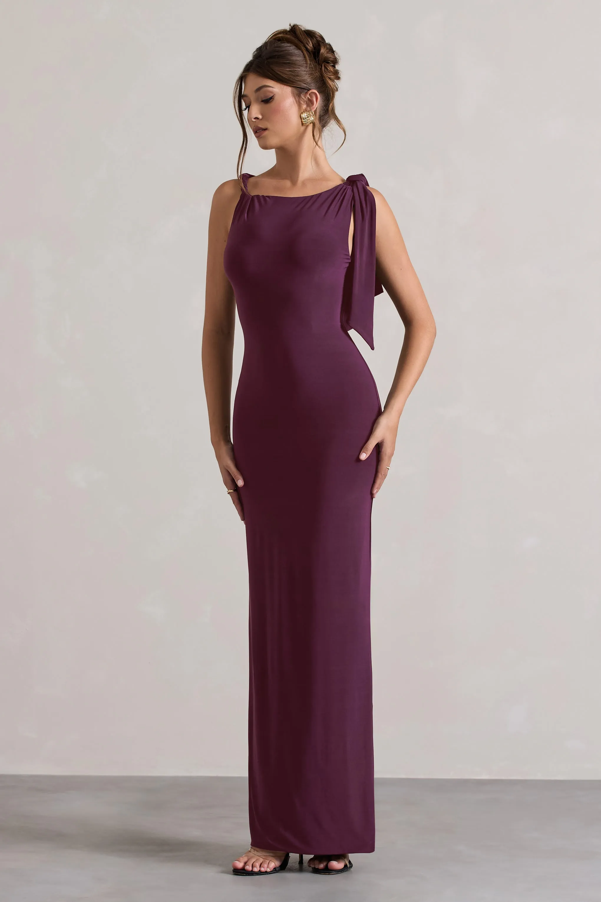 Kacey | Plum Twisted Knot Maxi Dress Club L London