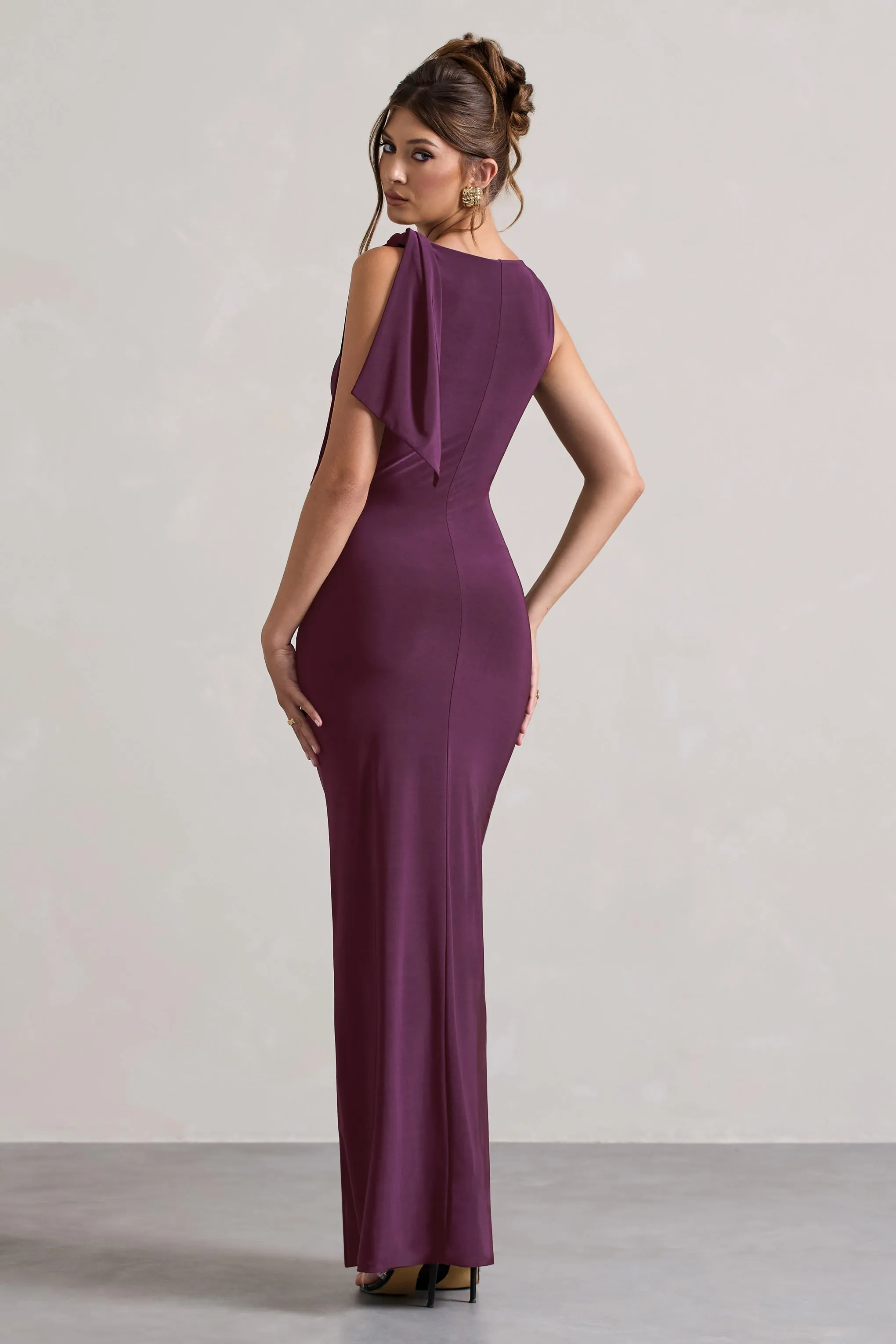 Kacey | Plum Twisted Knot Maxi Dress Club L London