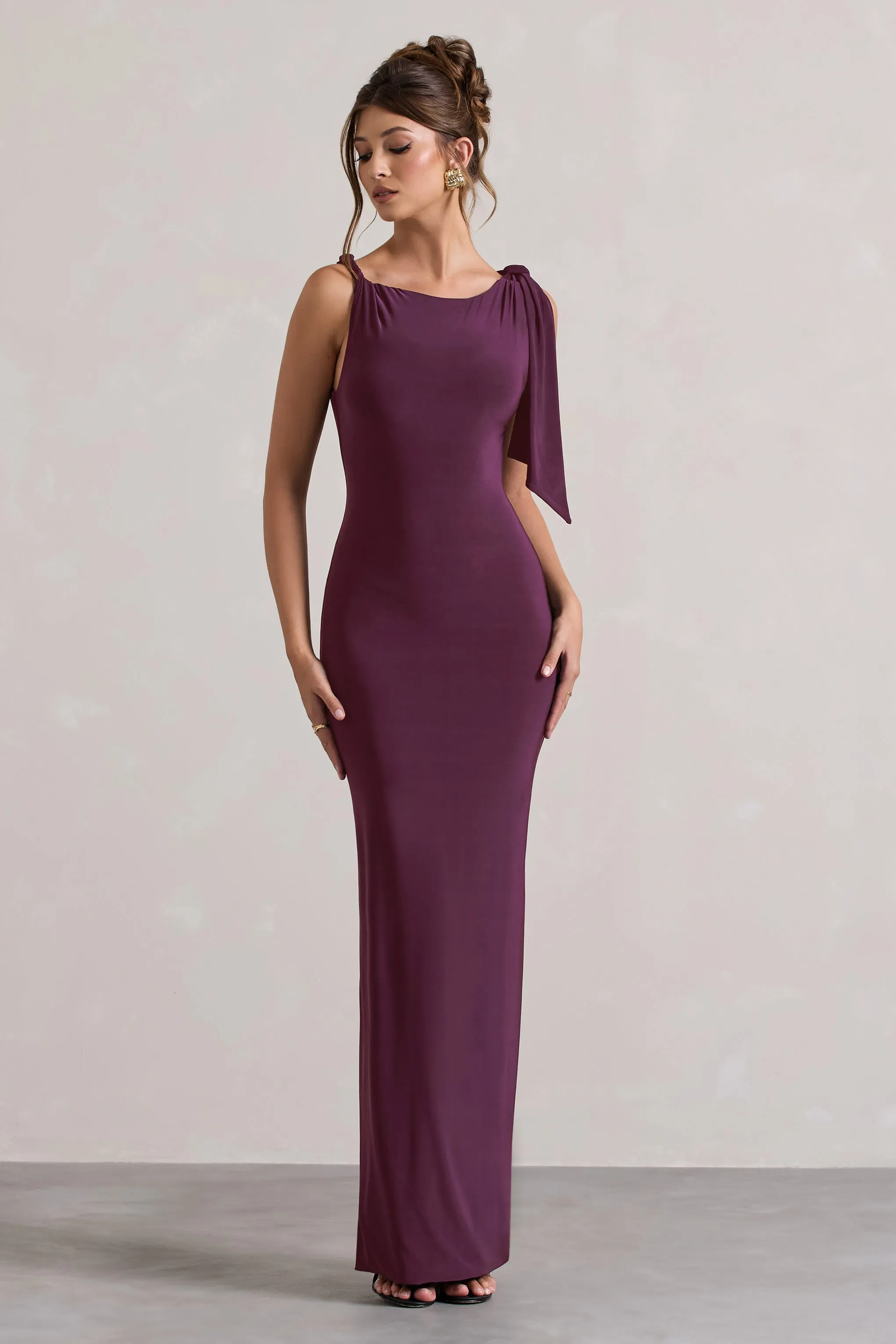 Kacey | Plum Twisted Knot Maxi Dress Club L London