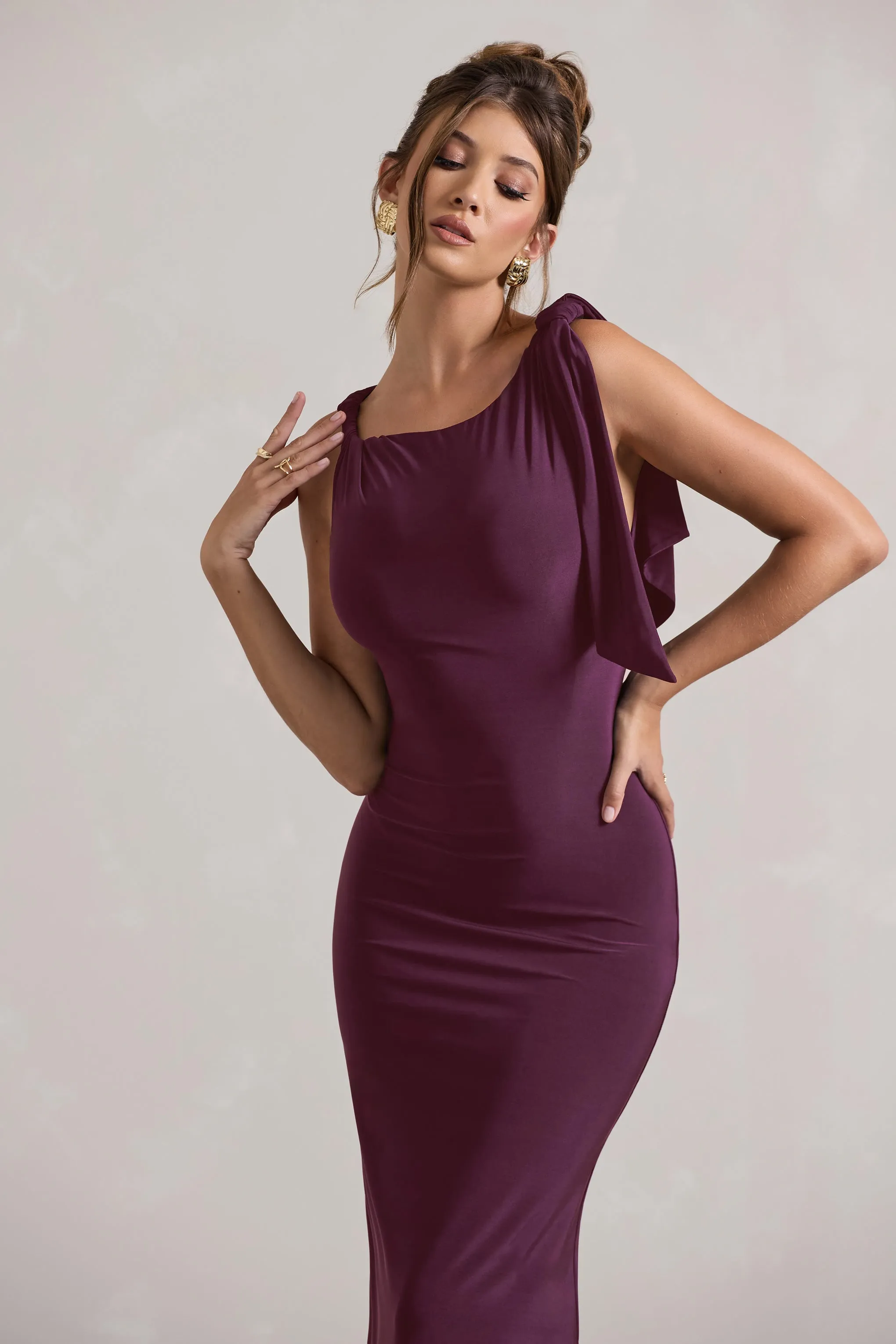Kacey | Plum Twisted Knot Maxi Dress Club L London