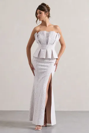 Kaleido | White Lace Strapless Ruffled Split Maxi Dress Club L London