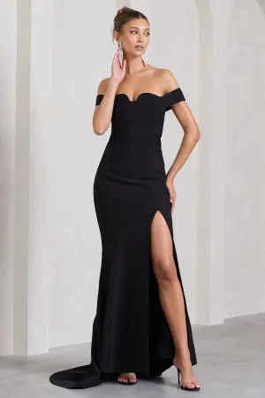 Karma | Black Bardot Split Fishtail Maxi Dress Club L London