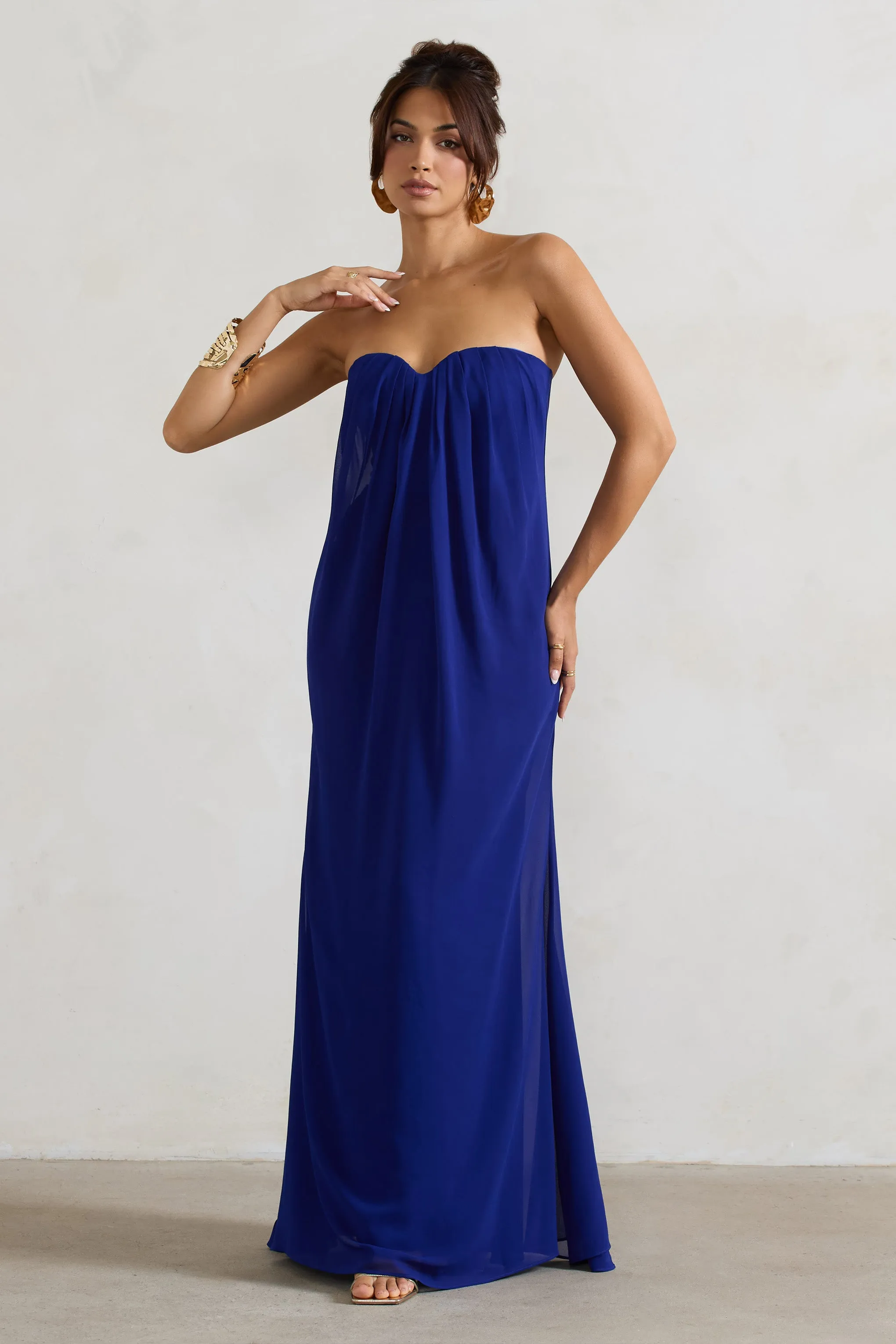 Kaz | Royal Blue Chiffon Sweetheart Maxi Dress Club L London