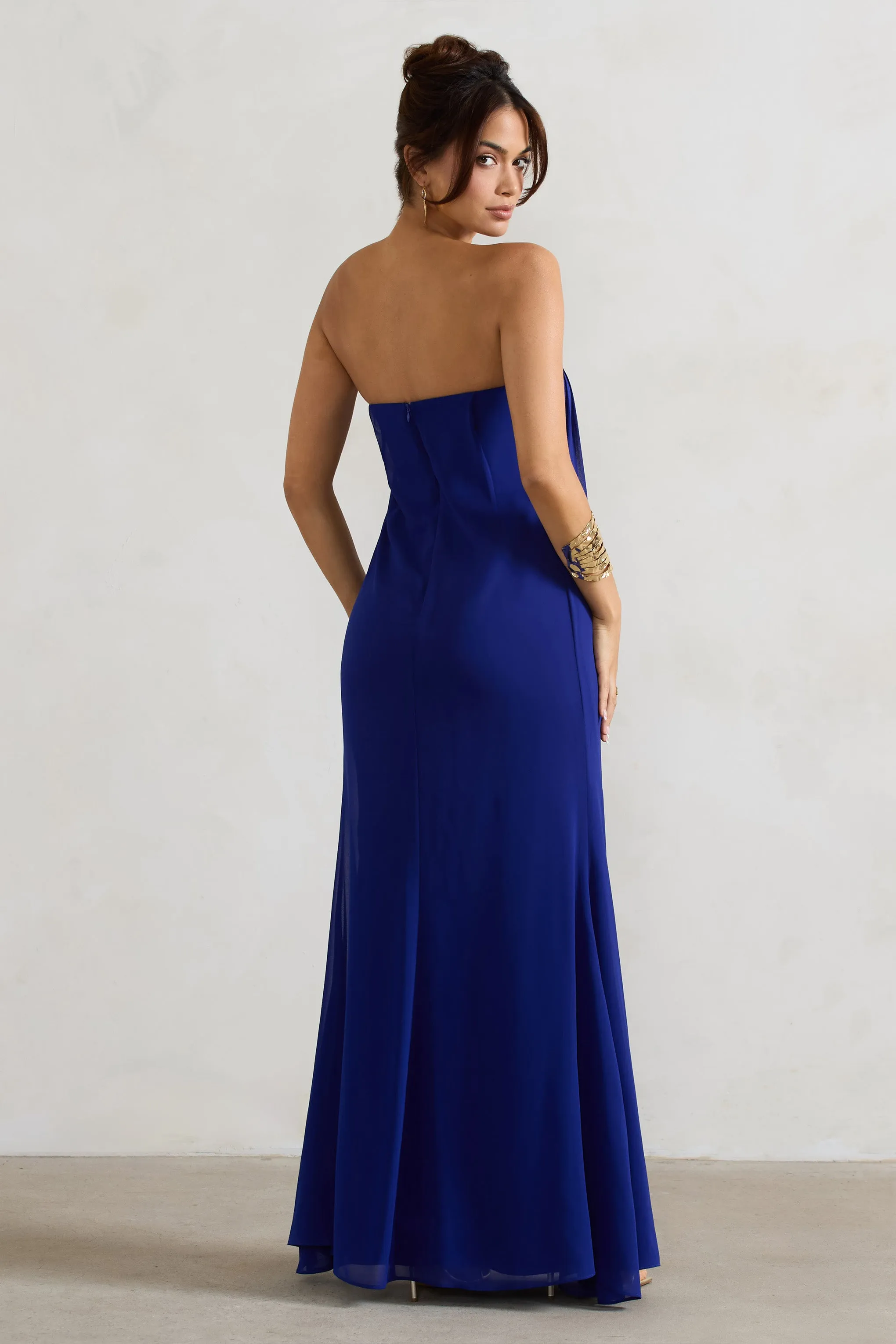 Kaz | Royal Blue Chiffon Sweetheart Maxi Dress Club L London