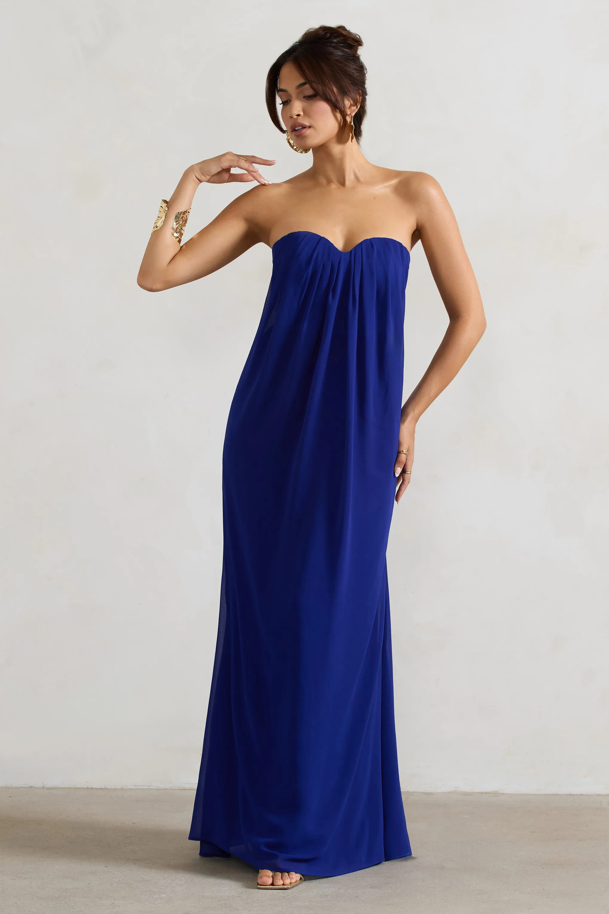Kaz | Royal Blue Chiffon Sweetheart Maxi Dress Club L London