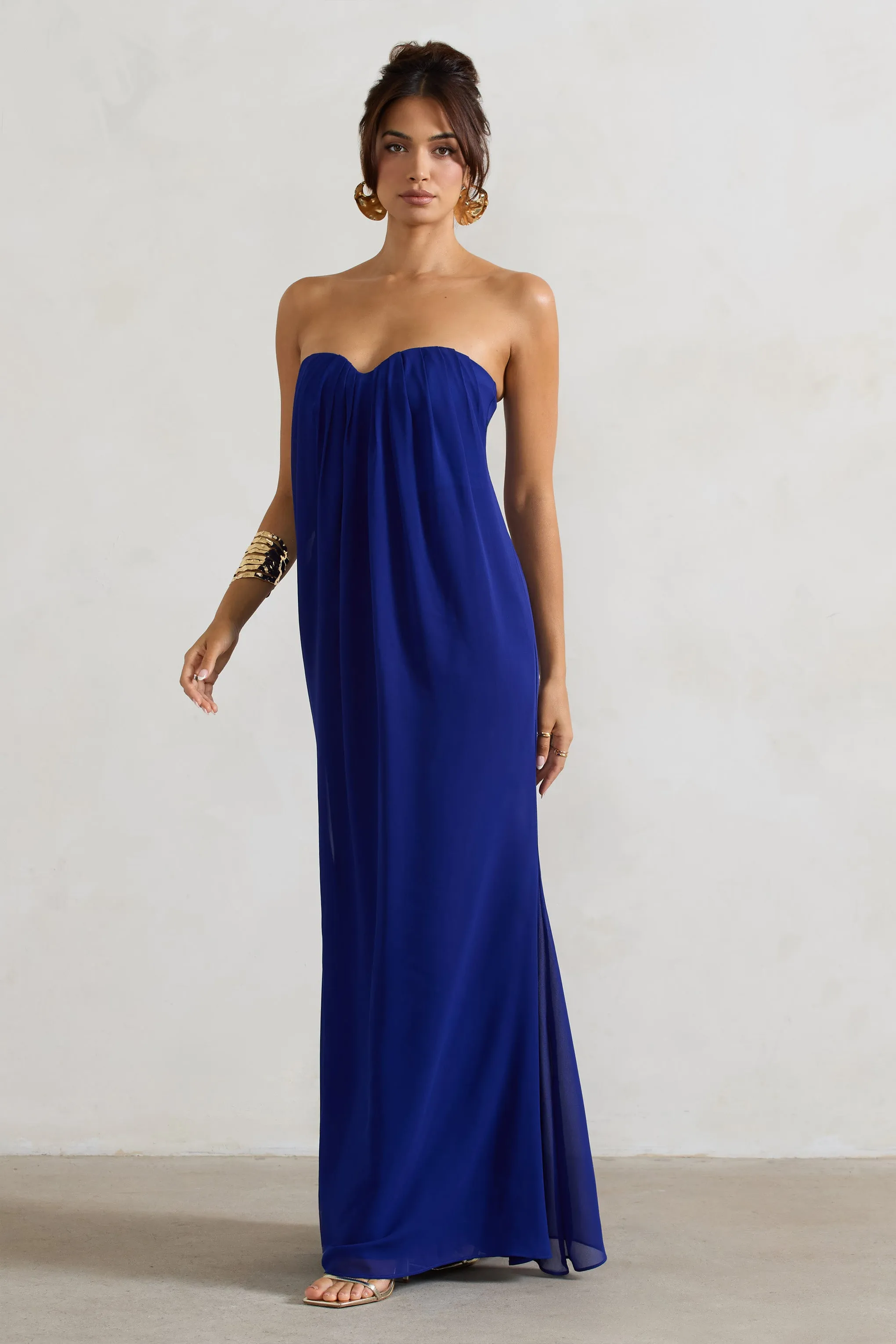 Kaz | Royal Blue Chiffon Sweetheart Maxi Dress Club L London