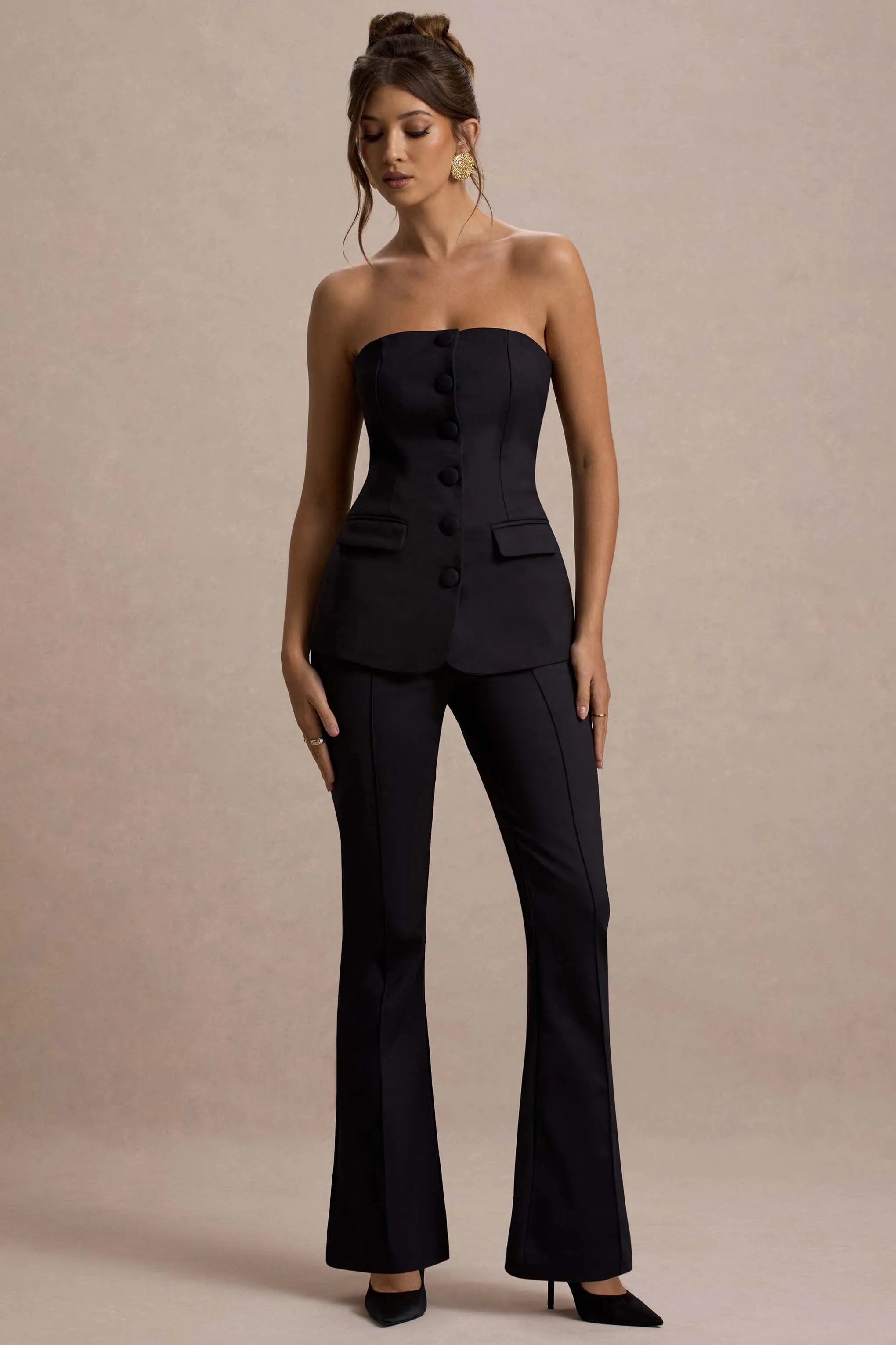 Kehlani | Black High Waist Wide Leg Trousers Club L London
