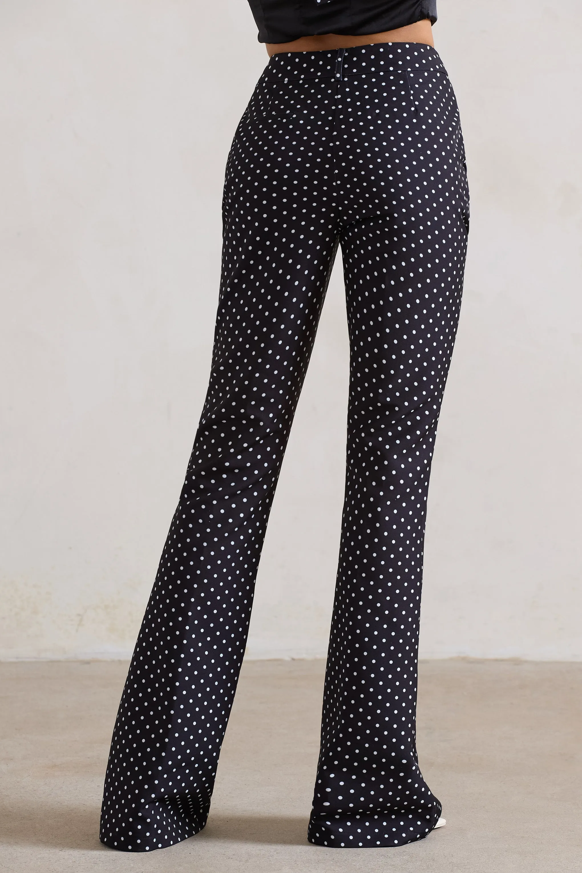 Kehlani | Black Polka Dot High Waist Wide Leg Trousers Club L London