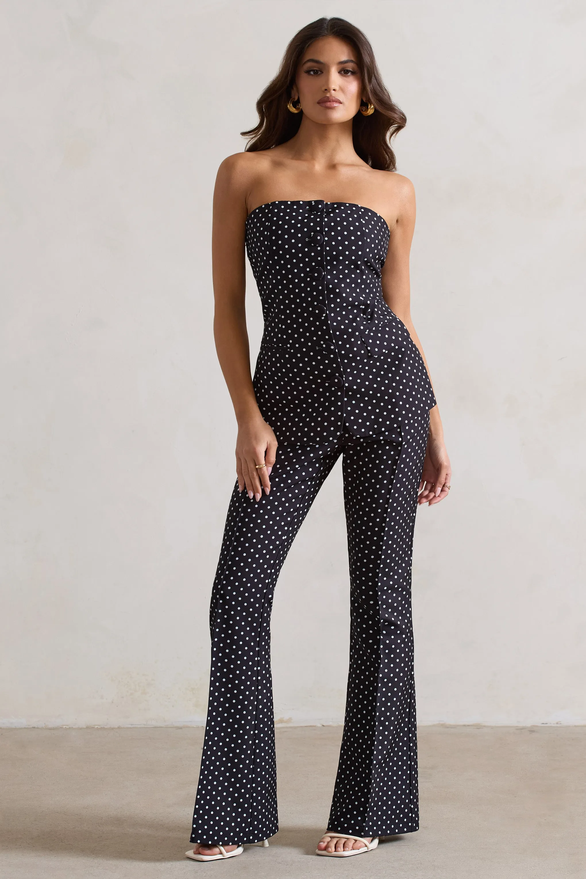 Kehlani | Black Polka Dot High Waist Wide Leg Trousers Club L London
