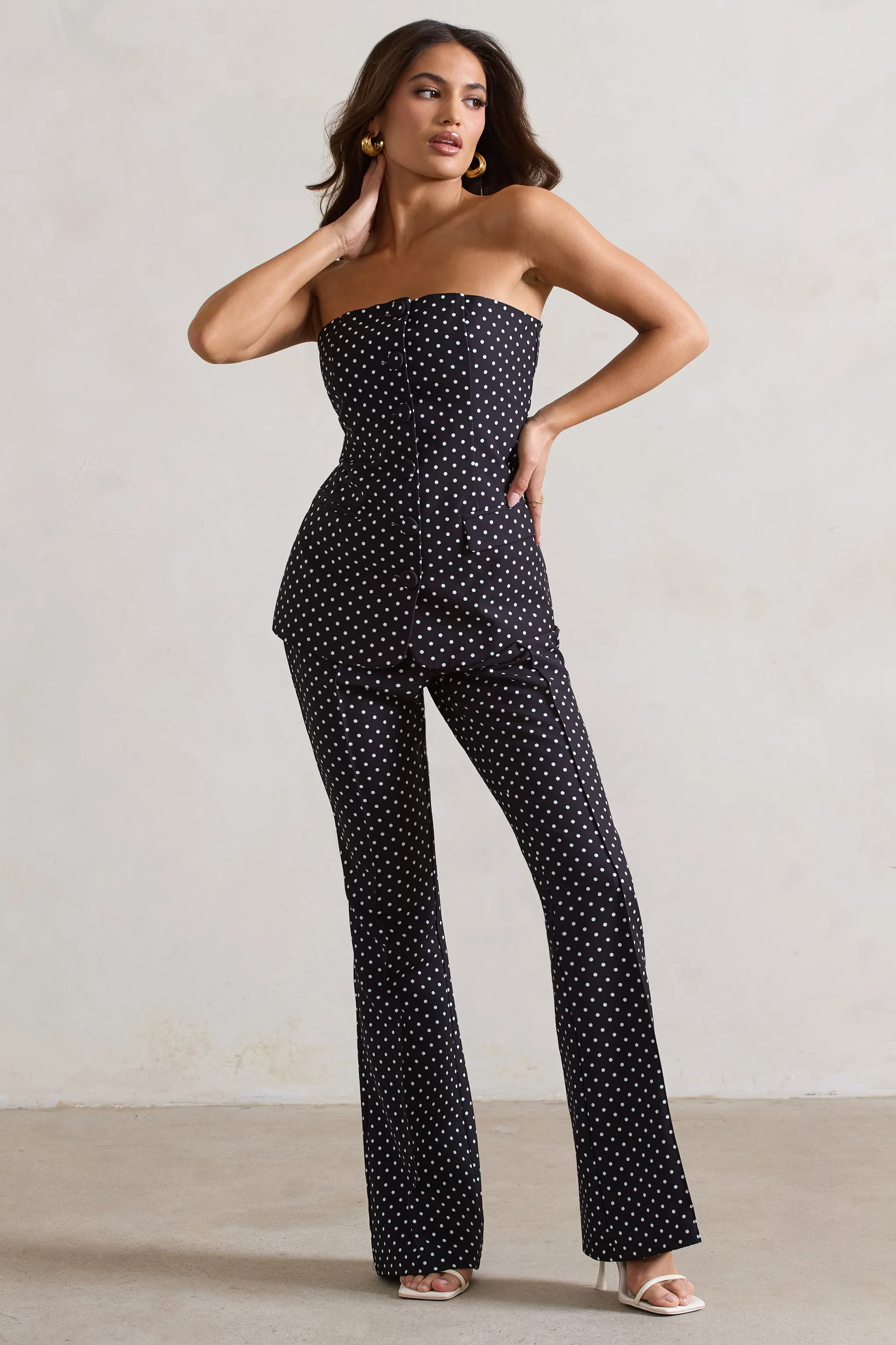 Kehlani | Black Polka Dot High Waist Wide Leg Trousers Club L London