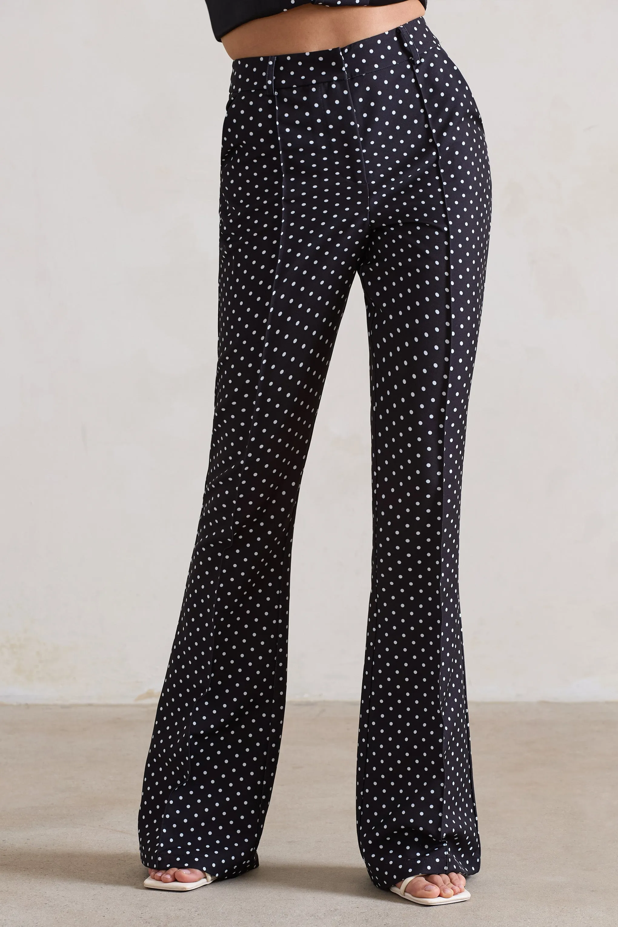 Kehlani | Black Polka Dot High Waist Wide Leg Trousers Club L London