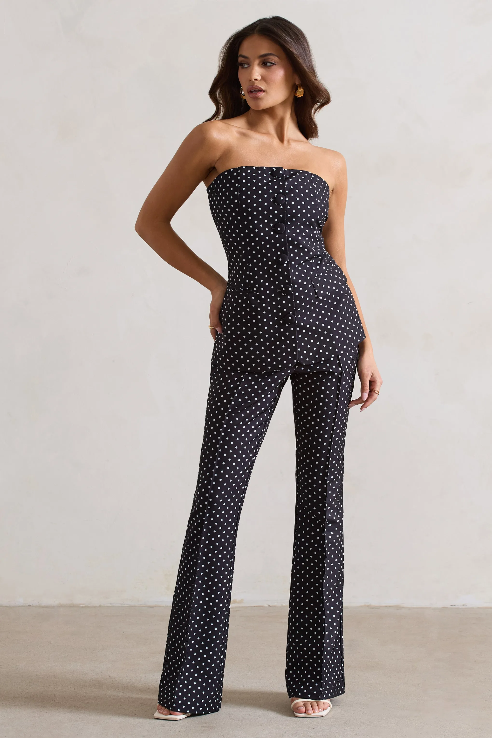 Kehlani | Black Polka Dot High Waist Wide Leg Trousers Club L London