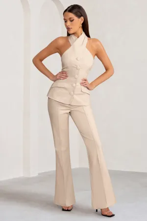 Kehlani | Stone High Waist Wide Leg Trousers Club L London