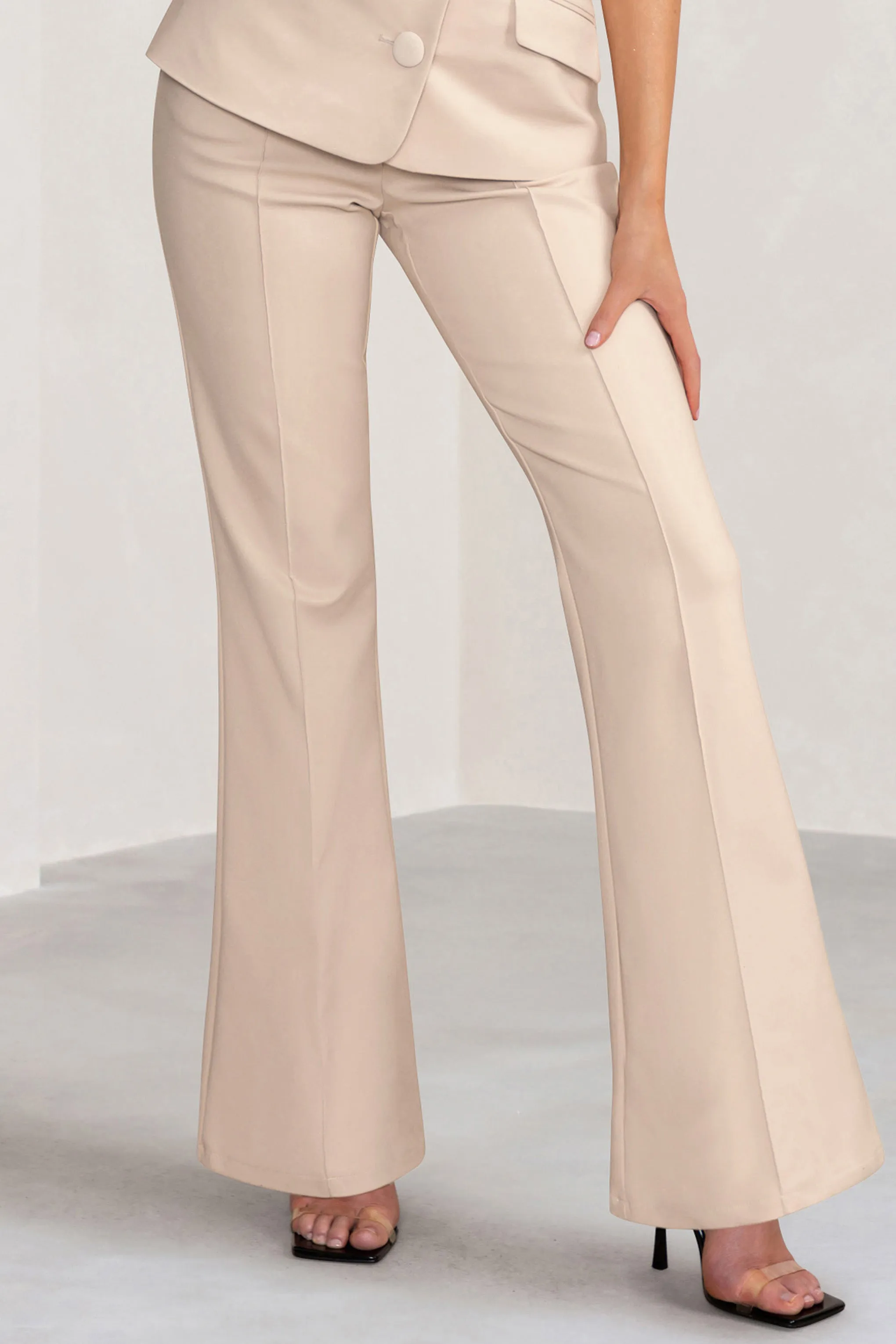 Kehlani | Stone High Waist Wide Leg Trousers Club L London