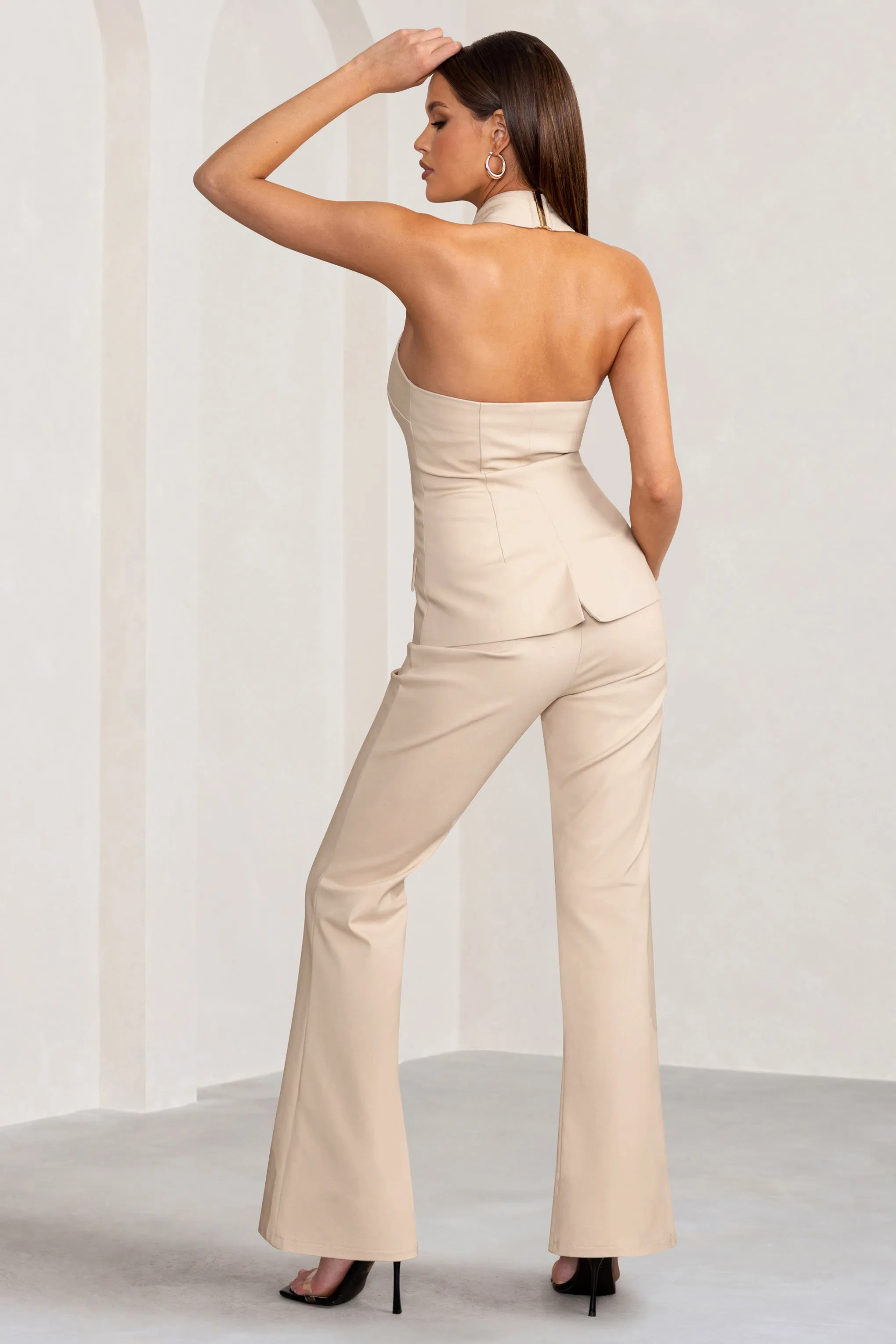 Kehlani | Stone High Waist Wide Leg Trousers Club L London