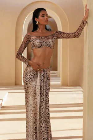 Kelsie | Snake Print Mesh Bardot Crop Top Club L London