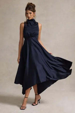 Kerri | Navy Satin Cowl-Neck Maxi Dress Club L London