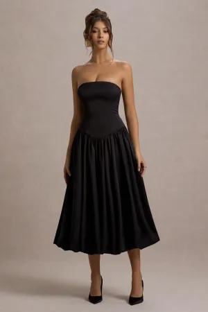 Keyton | Black Satin Bandeau Midi Dress Club L London