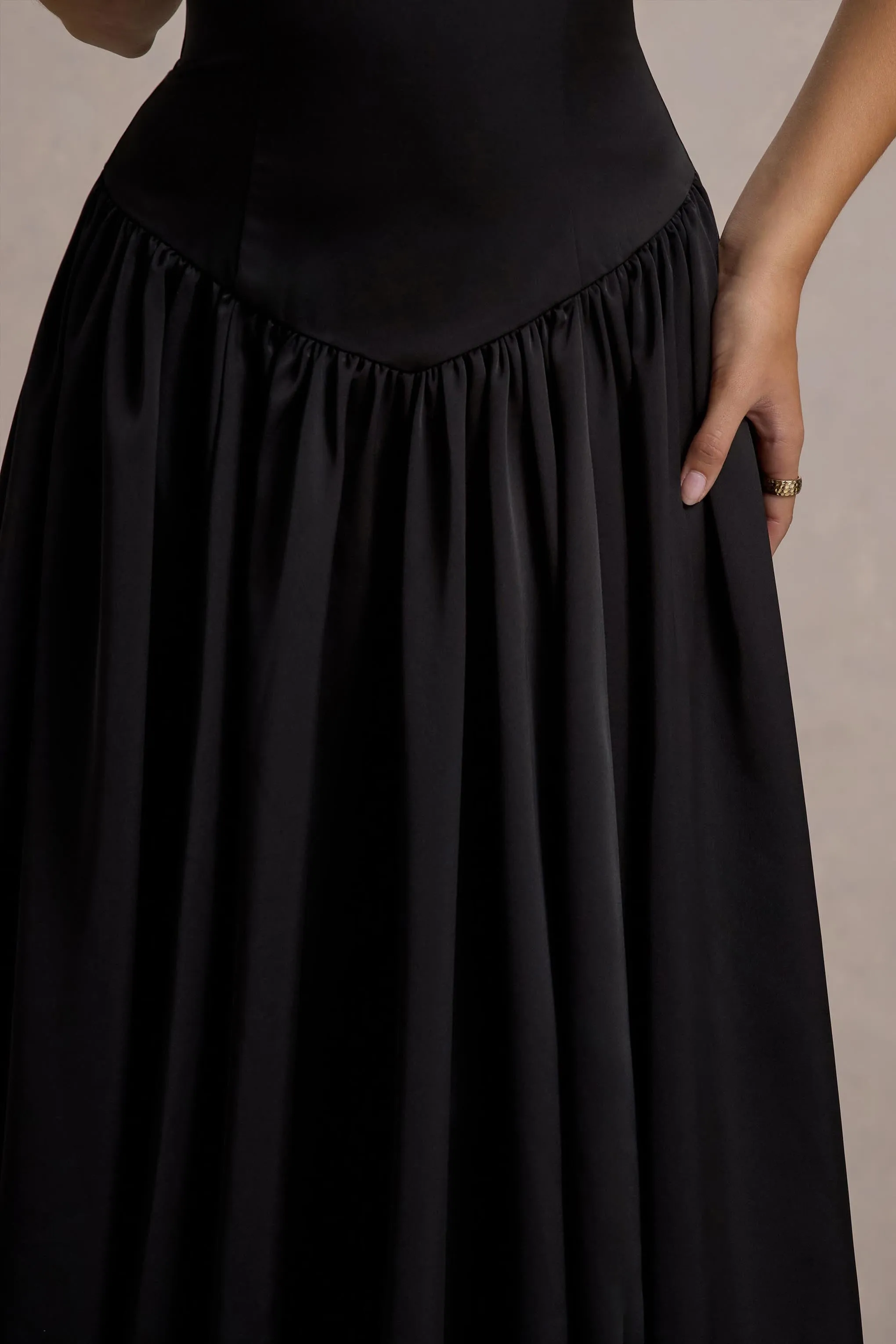 Keyton | Black Satin Bandeau Midi Dress Club L London