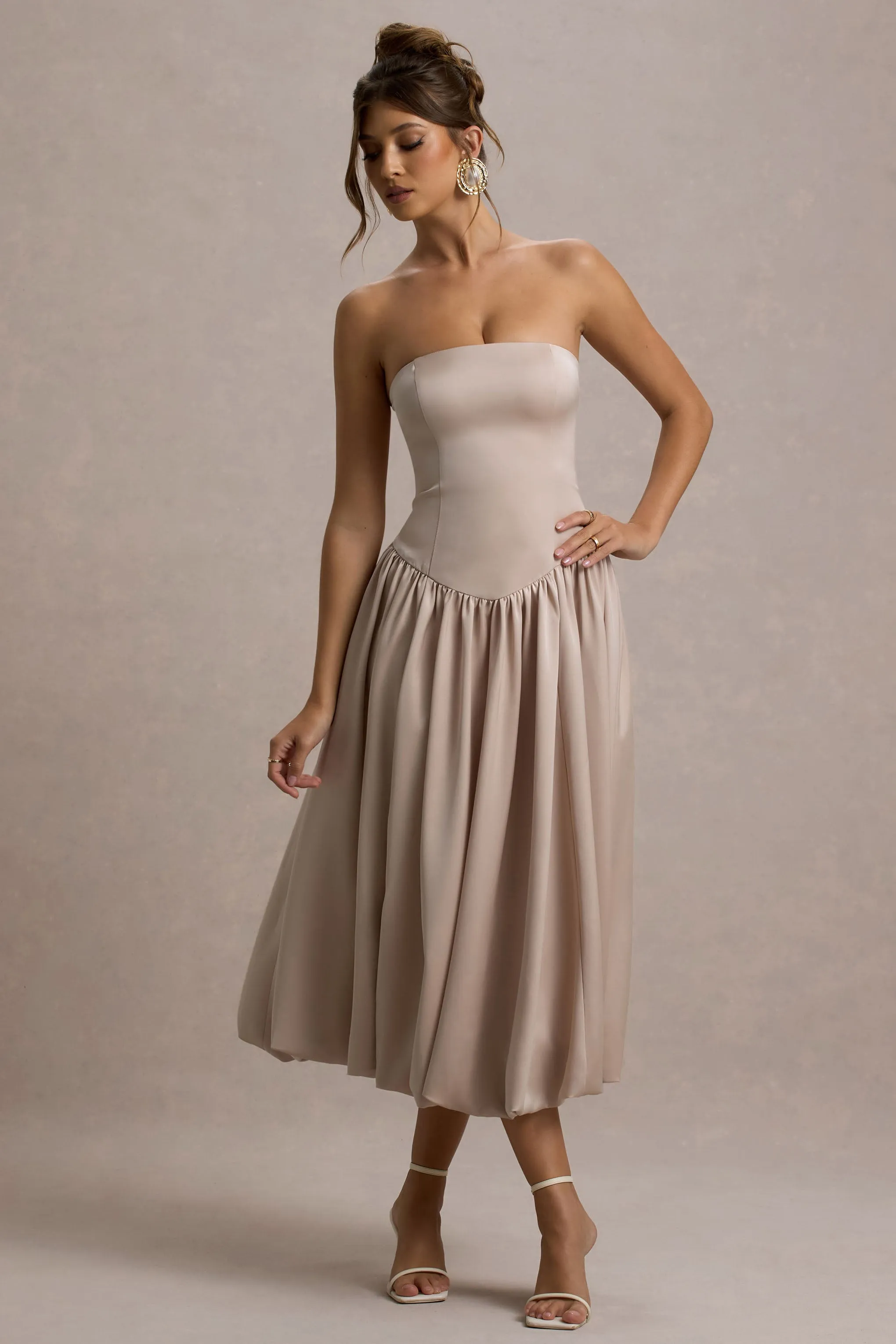 Keyton | Champagne Satin Bandeau Midi Dress Club L London