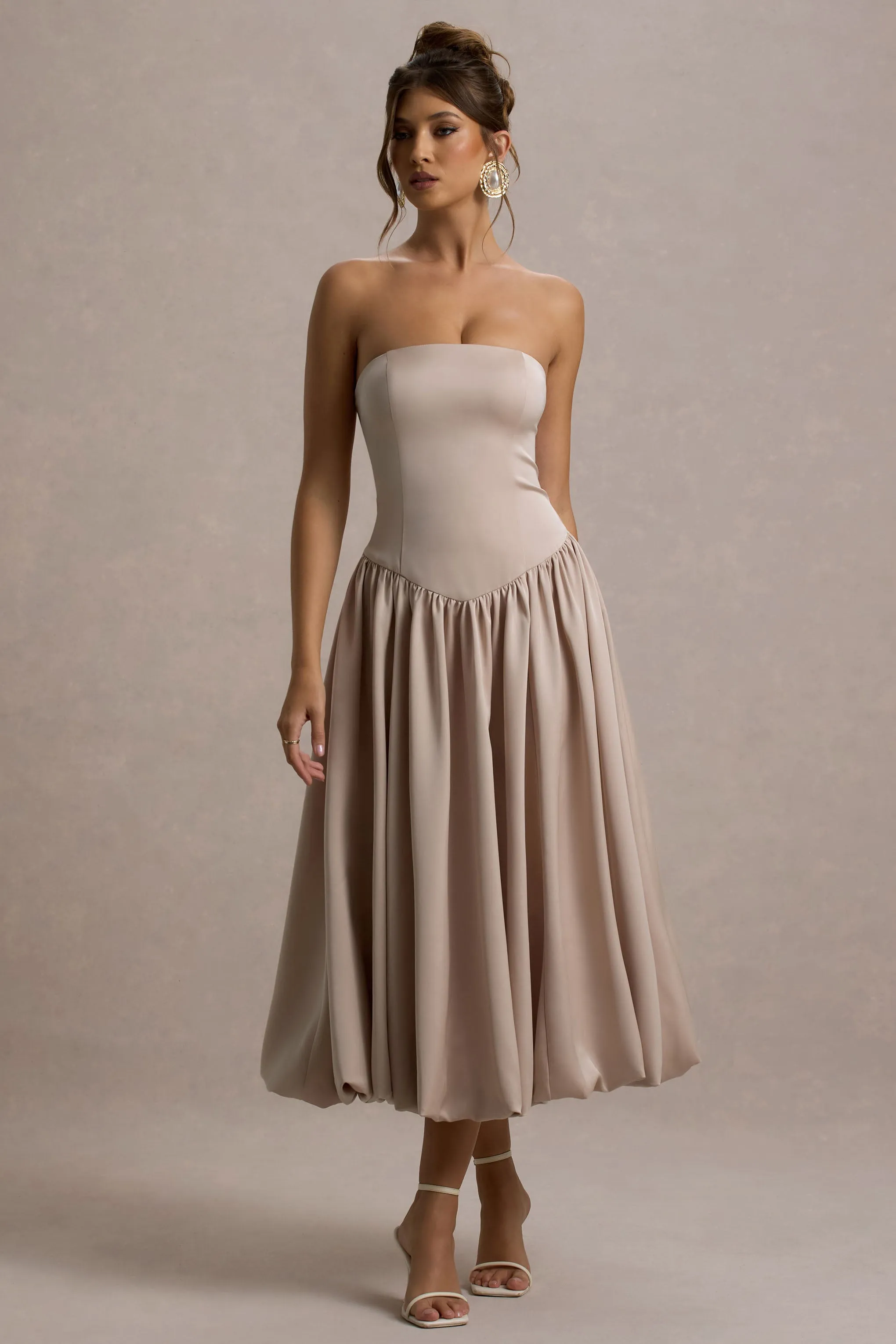 Keyton | Champagne Satin Bandeau Midi Dress Club L London