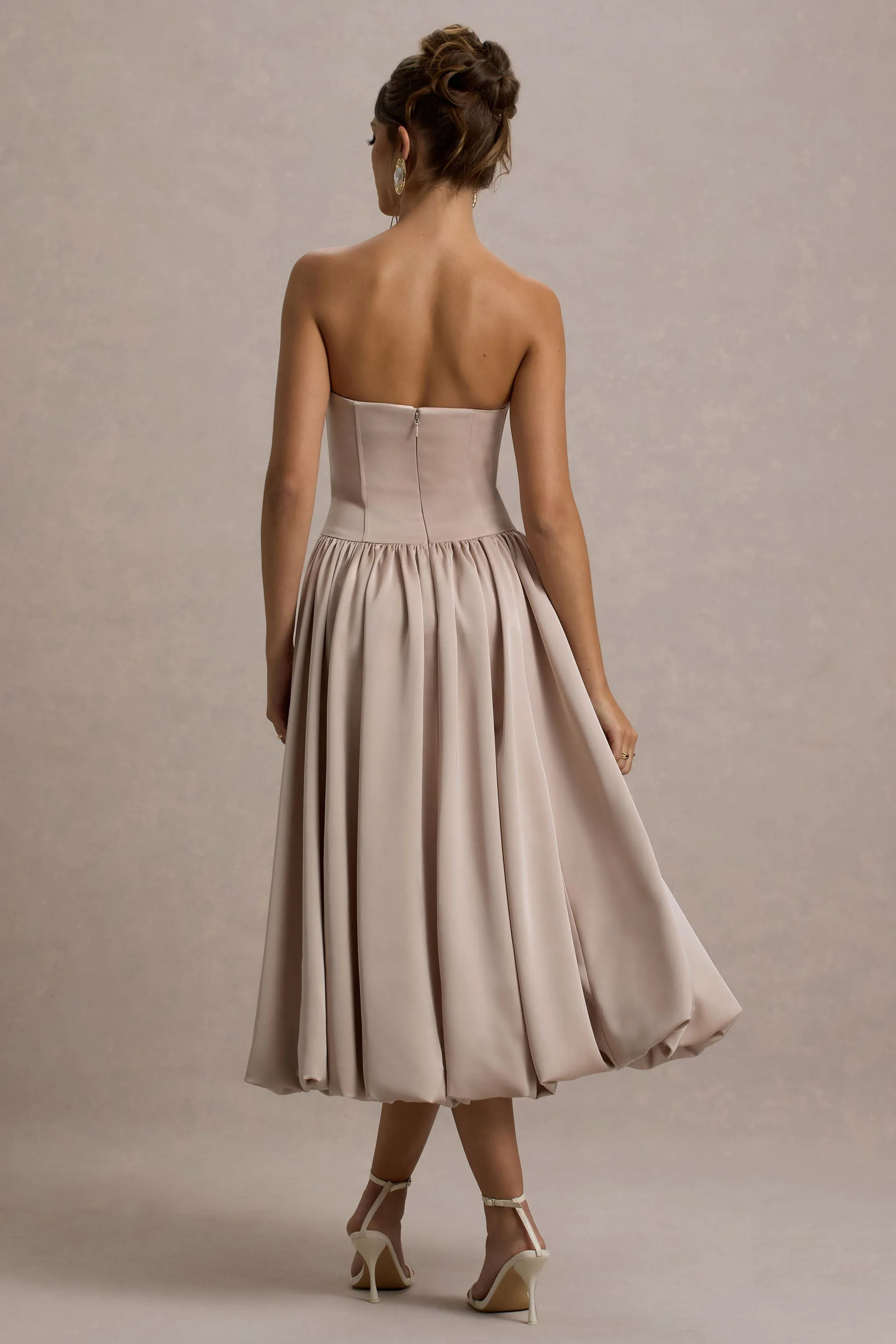 Keyton | Champagne Satin Bandeau Midi Dress Club L London