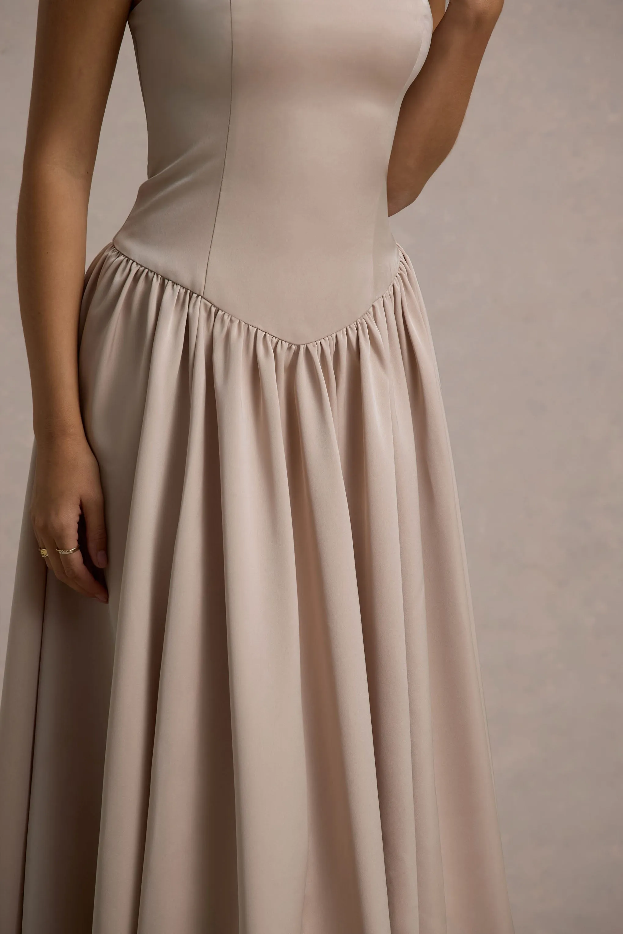 Keyton | Champagne Satin Bandeau Midi Dress Club L London