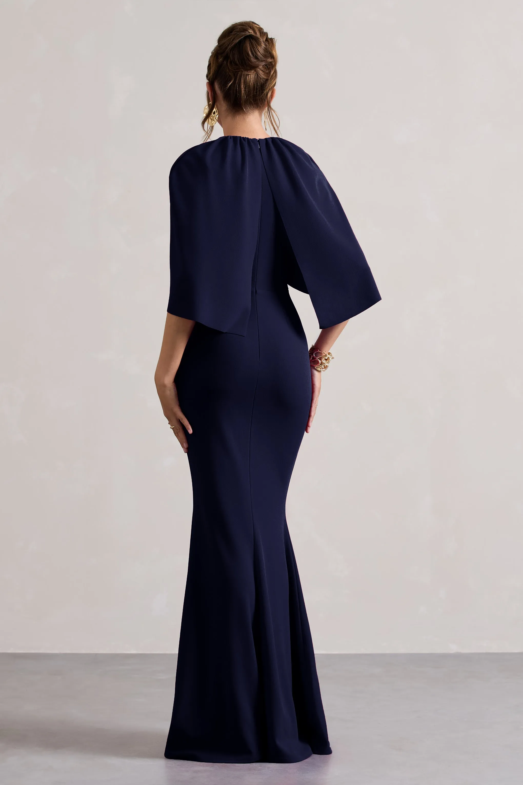 Kianne | Navy Draped Short-Sleeve Maxi Dress Club L London