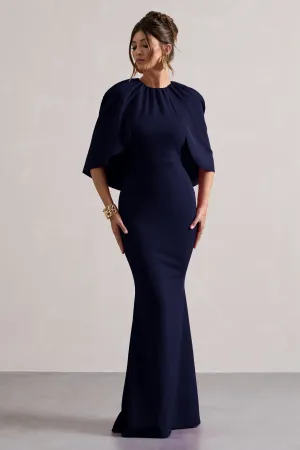 Kianne | Navy Draped Short-Sleeve Maxi Dress Club L London