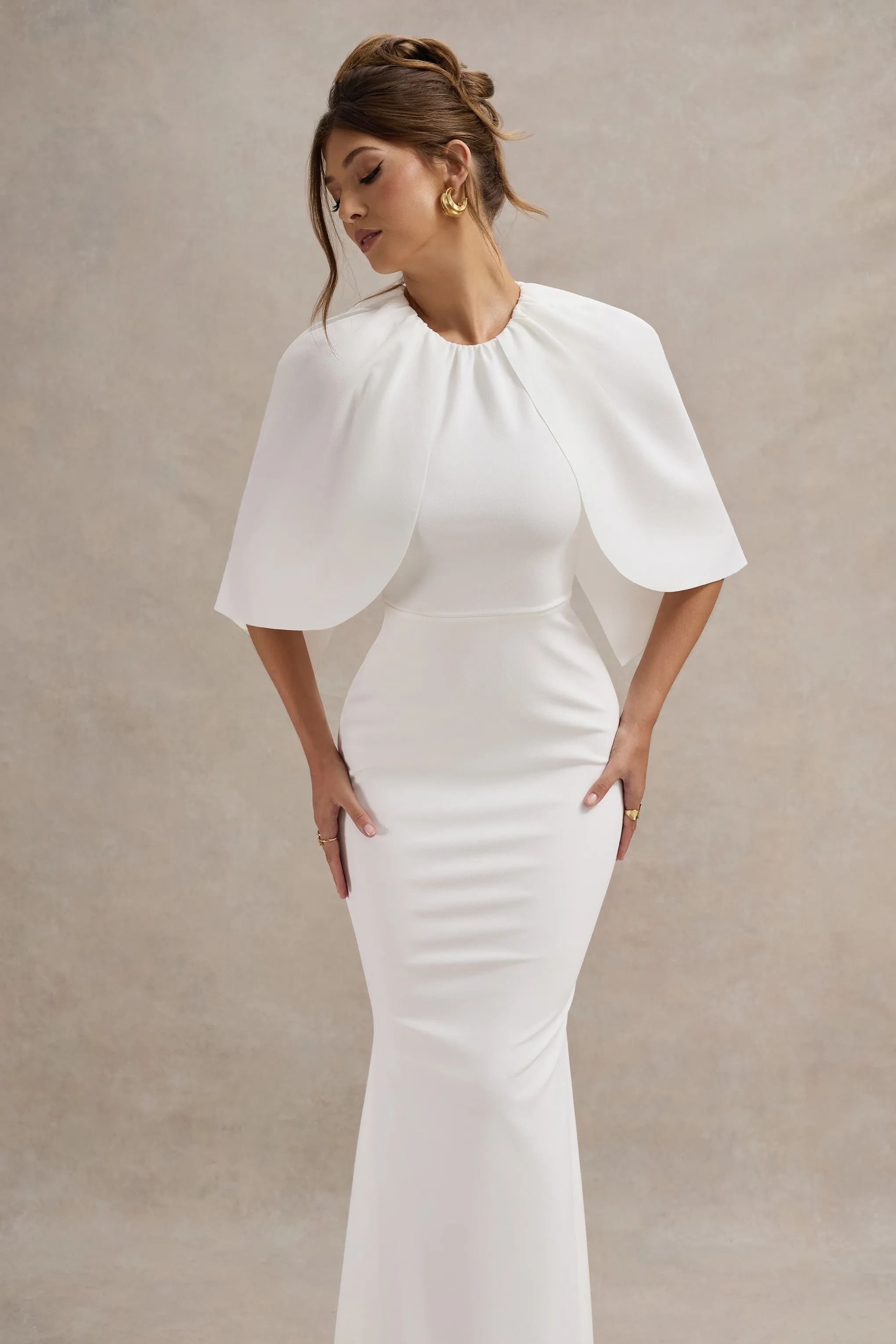 Kianne | White Draped Short-Sleeve Maxi Dress Club L London