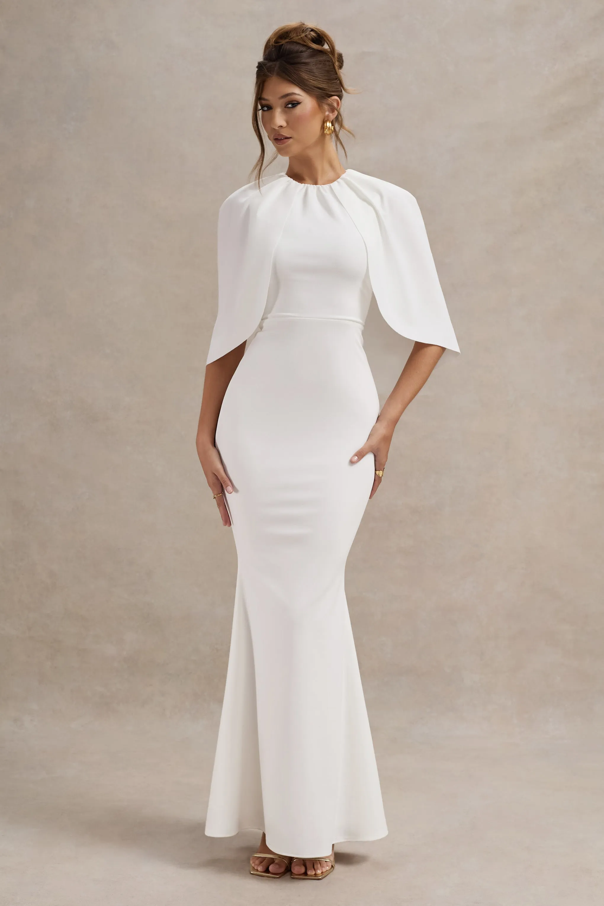 Kianne | White Draped Short-Sleeve Maxi Dress Club L London