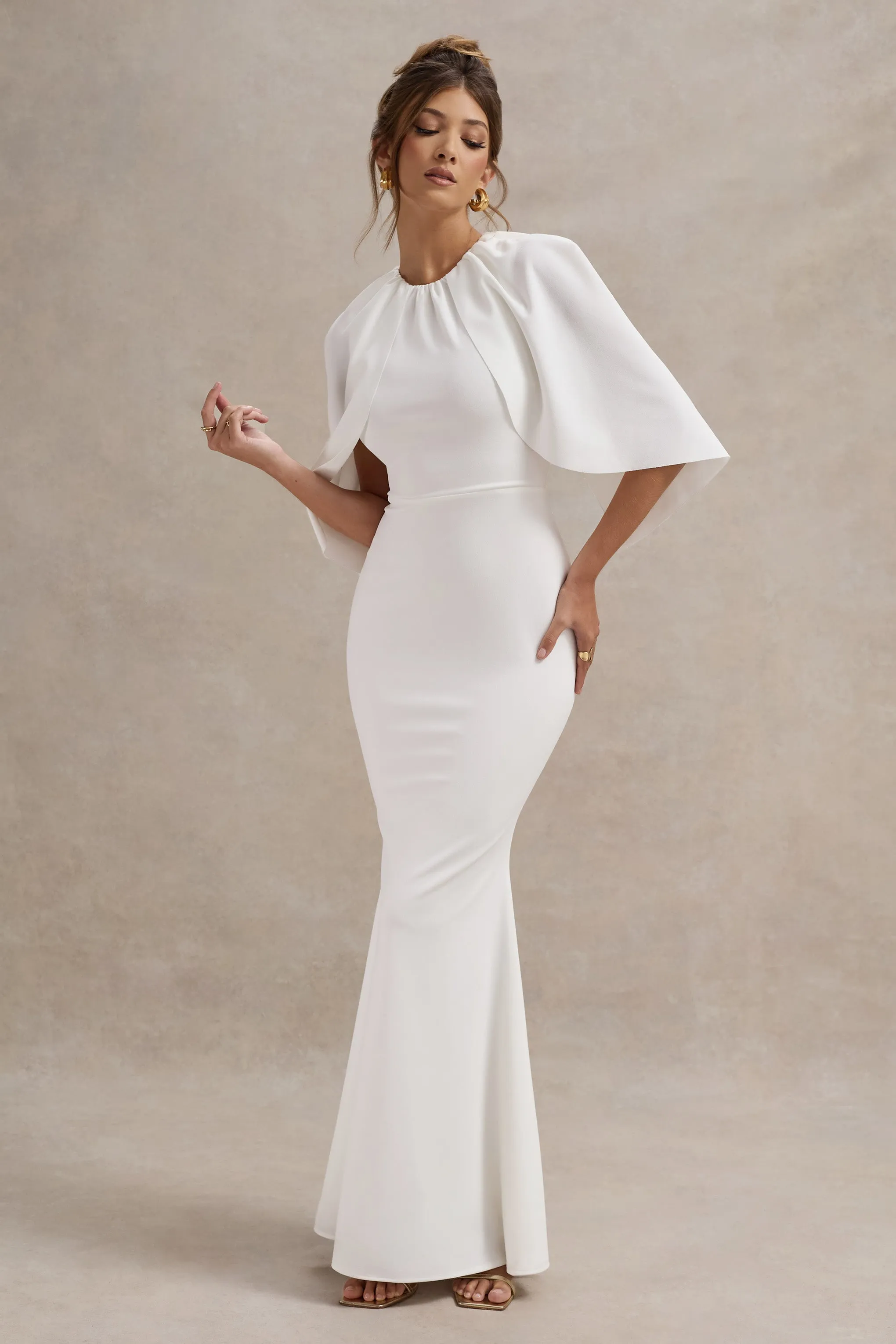 Kianne | White Draped Short-Sleeve Maxi Dress Club L London