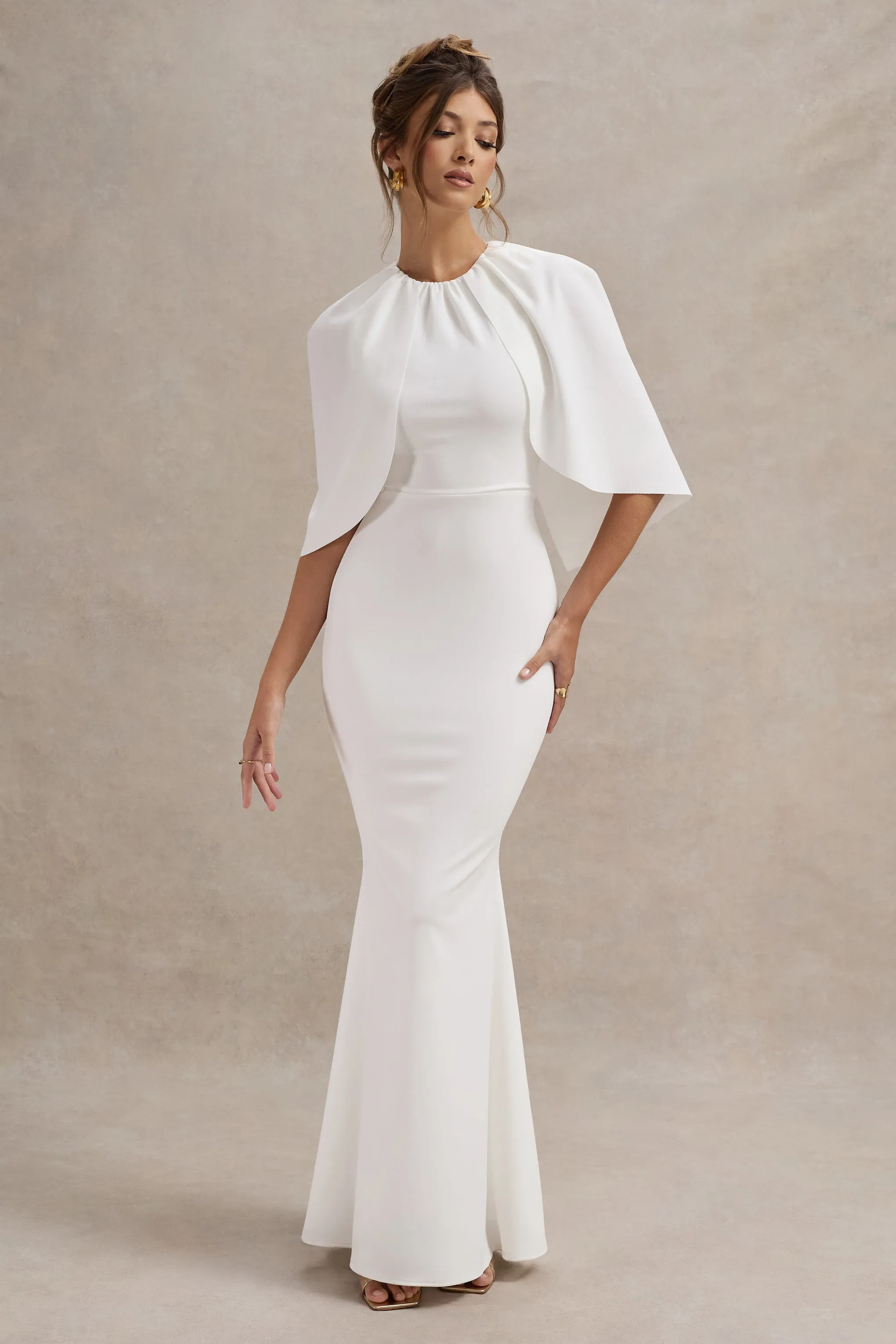 Kianne | White Draped Short-Sleeve Maxi Dress Club L London