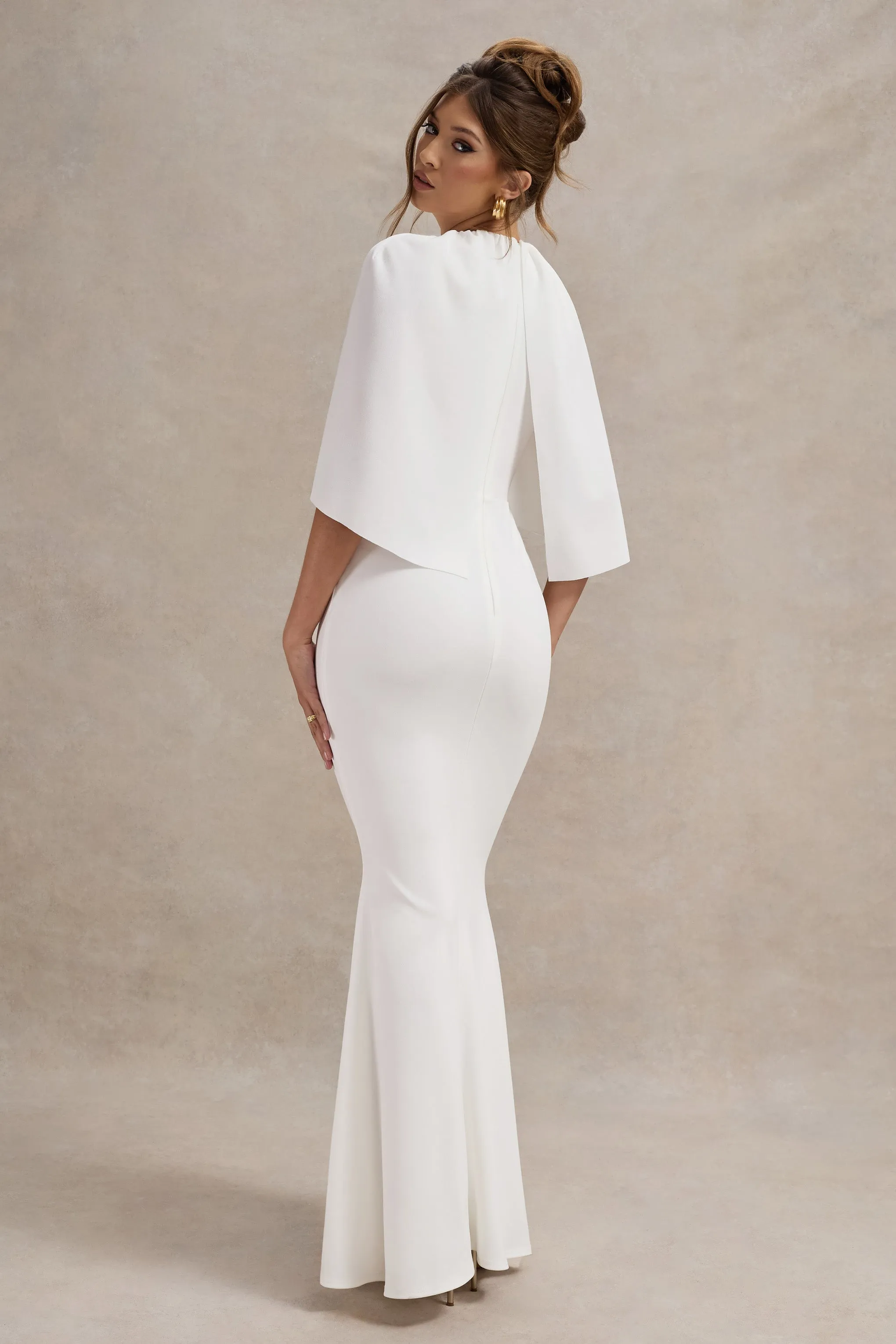 Kianne | White Draped Short-Sleeve Maxi Dress Club L London