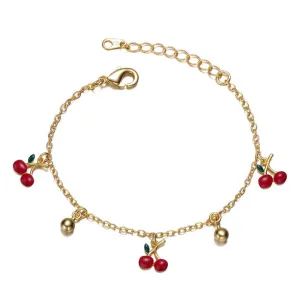 Kids 14k Gold Plated Red Cherry Charms Bracelet