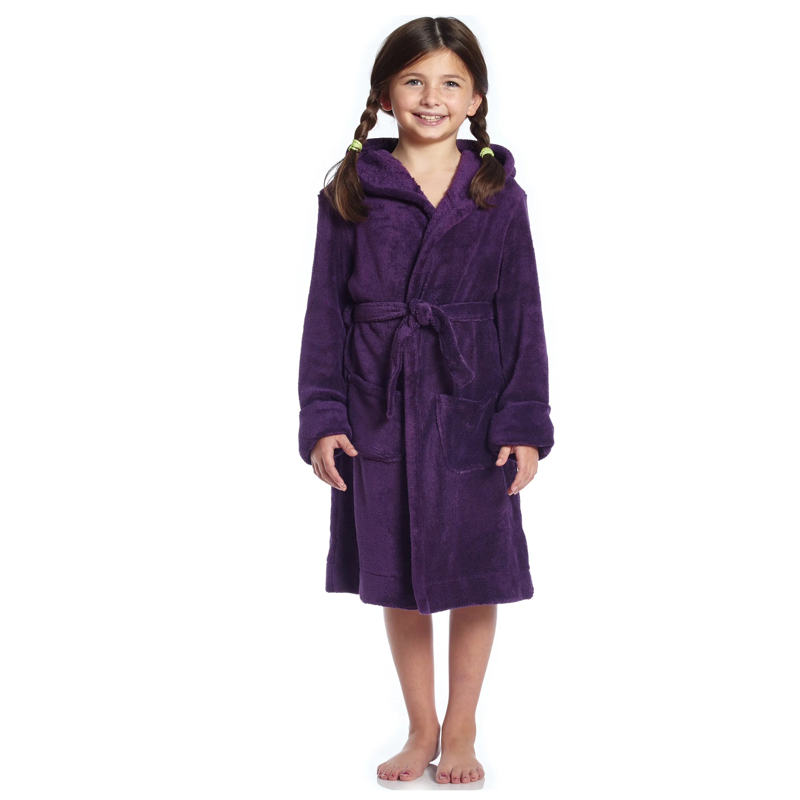 Kids Fleece Hooded Robe Classic Solid Color
