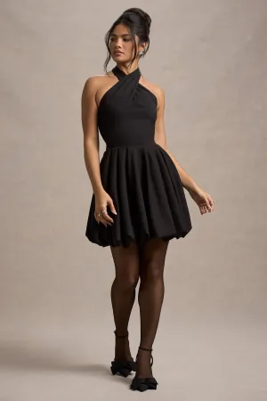 Klytie | Black Halter-Neck Mini Dress With Puff-Ball Skirt Club L London