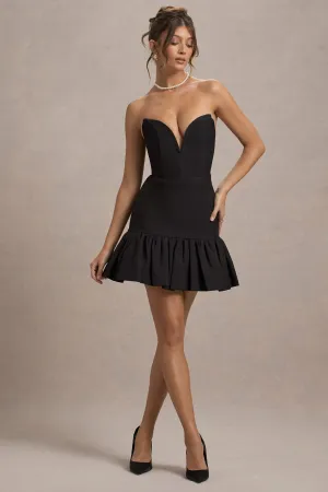 Koko | Black Sweetheart Mini Dress With Ruffle Hem Club L London