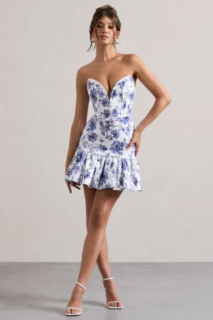 Koko | Floral Print Sweetheart Mini Dress With Ruffle Hem Club L London
