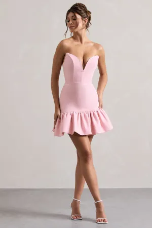 Koko | Pink Sweetheart Mini Dress With Ruffle Hem Club L London