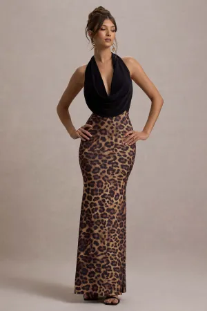 Krystal | Animal Print Deep Plunge-Neck Maxi Dress Club L London