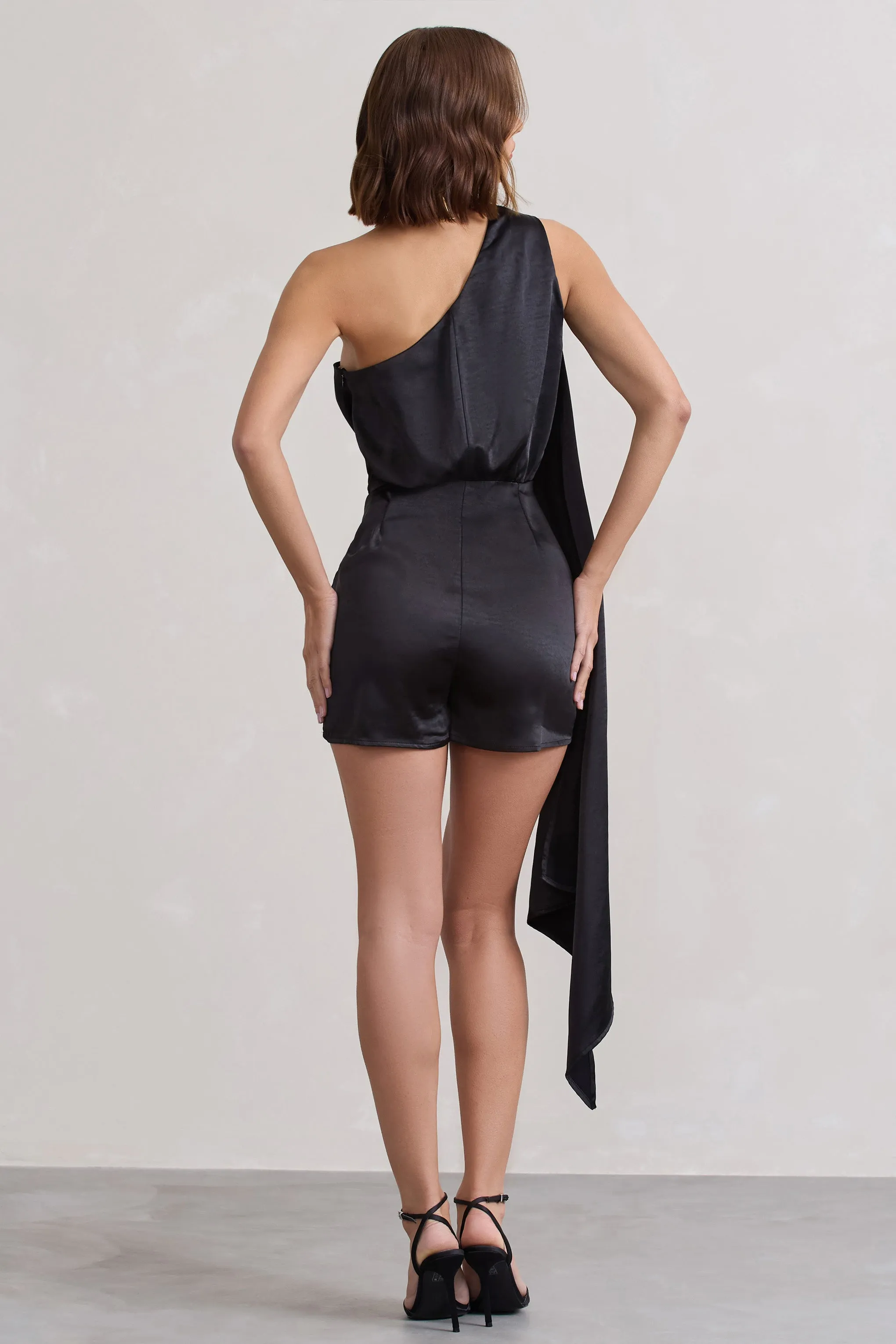 Ladies Day | Black Satin Scarf Detail Playsuit Club L London