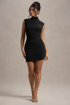 Lalani | Black Ruched High-Neck Mini Dress Club L London