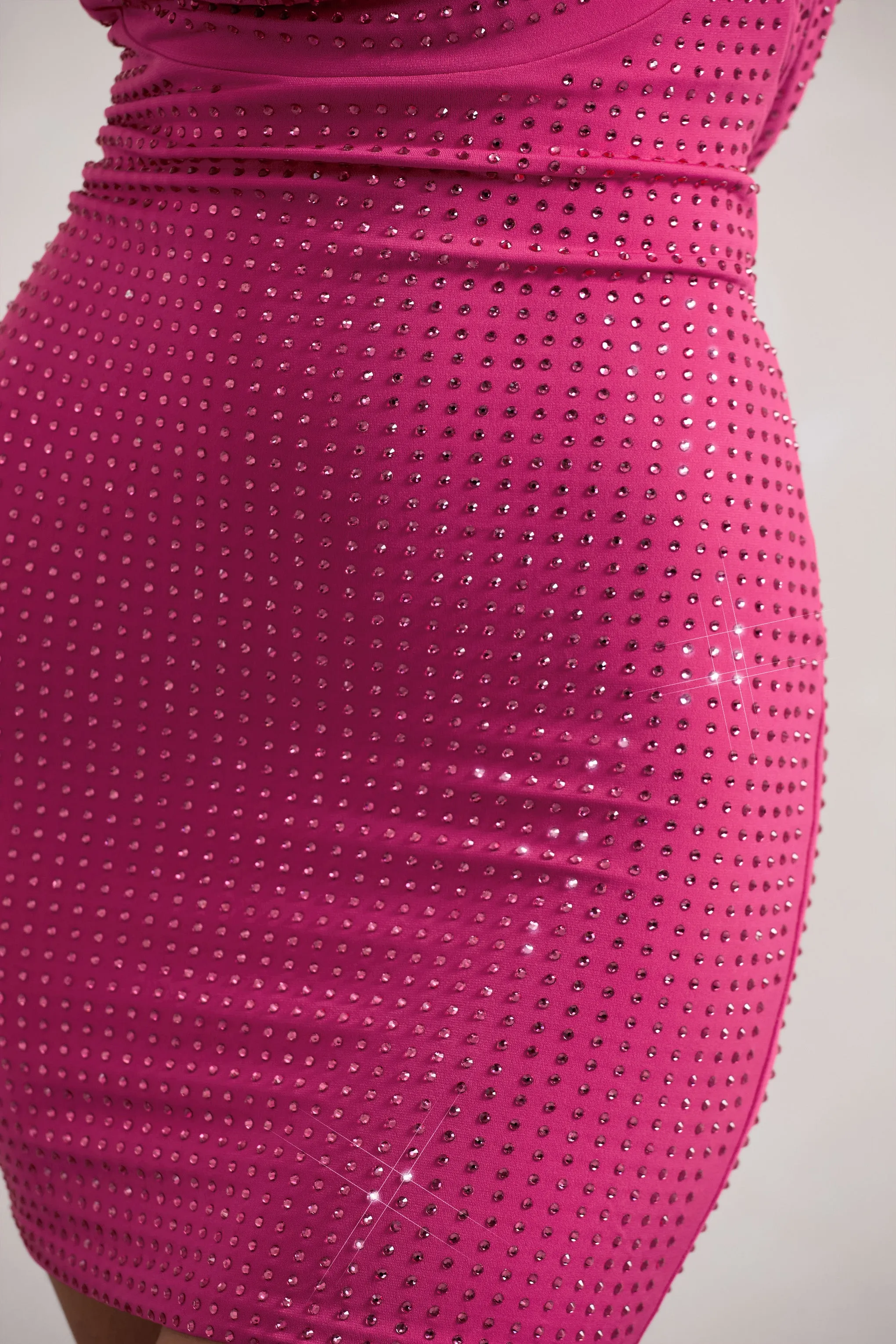 Last Dance | Dark Pink Embellished Strappy Cowl-Neck Mini Dress Club L London