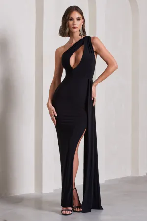 Lavish | Black One Shoulder Drape Maxi Dress Club L London