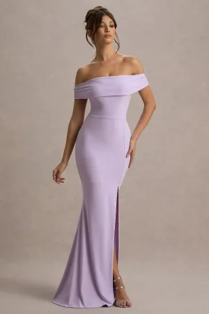 Law of Attraction | Lilac Bardot Draped Split Maxi Dress Club L London